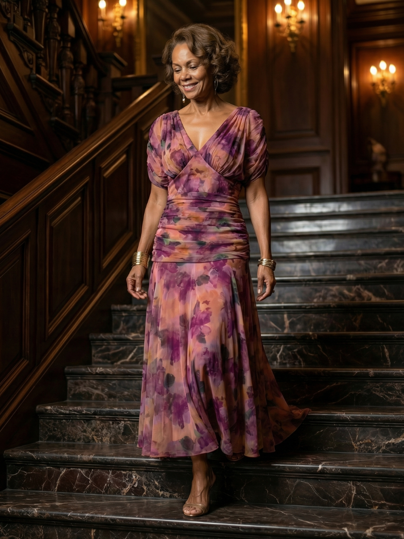 Adeline | Robe Midi Décontractée à Épaules Dénudées