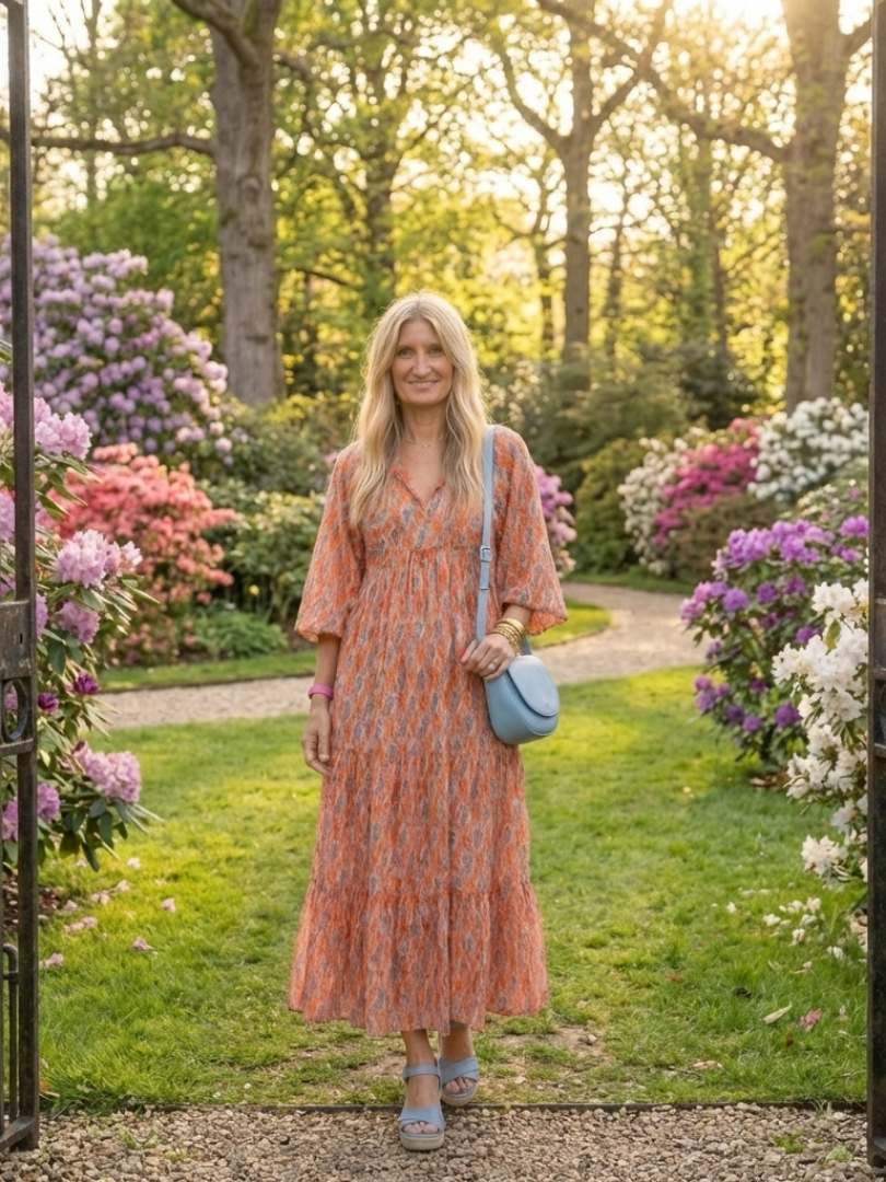Ambroisine | Robe Midi Géométrique à Volants