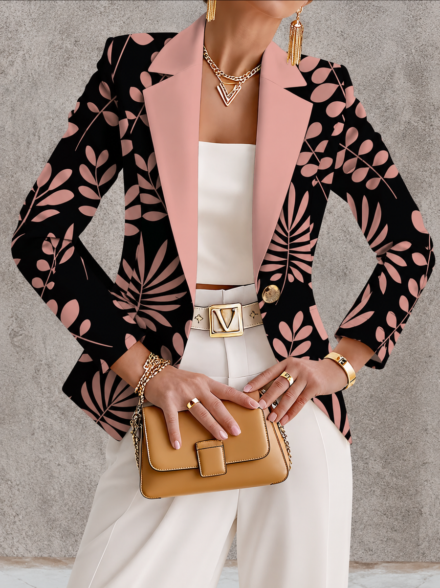Odette | Veste Blazer Feuillage Rose