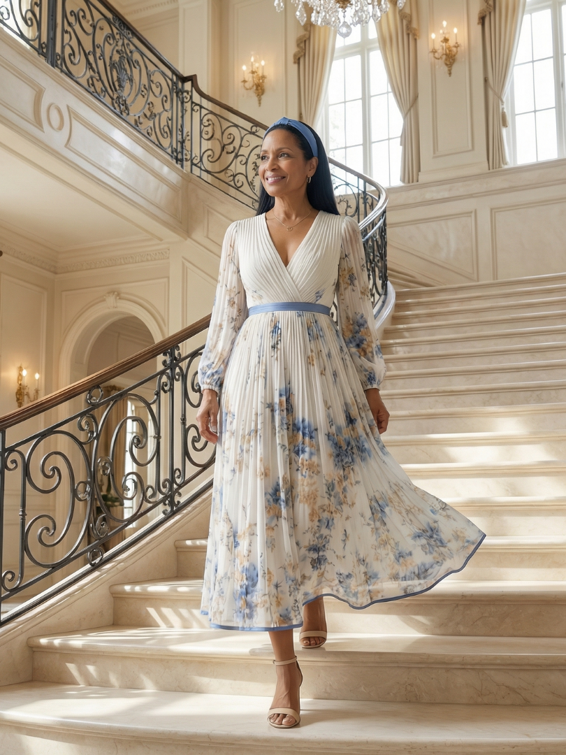 Firmine | Robe Midi Plissée à Enveloppe