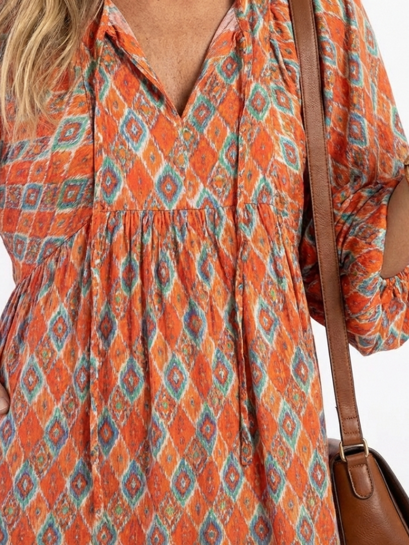 Ambroisine | Robe Midi Géométrique à Volants