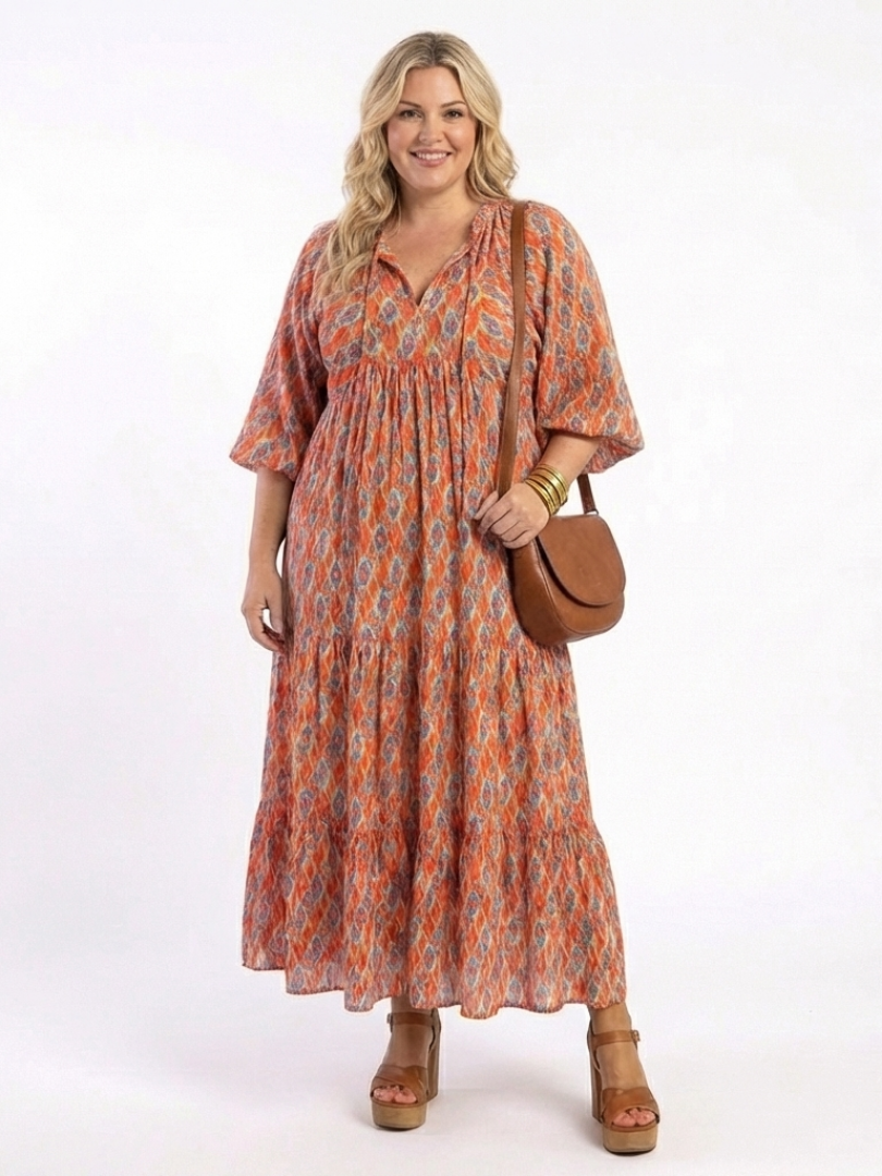 Ambroisine | Robe Midi Géométrique à Volants