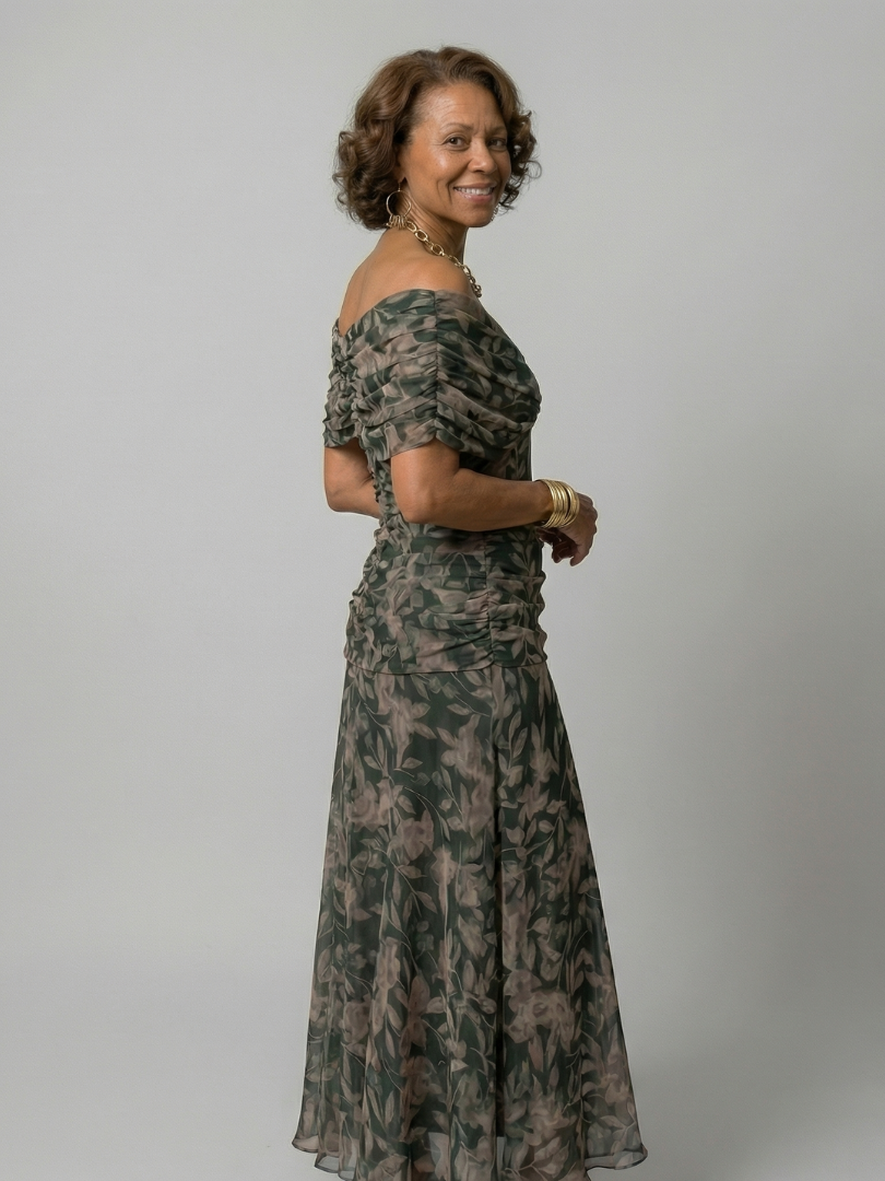 Adeline | Robe Midi Décontractée à Épaules Dénudées