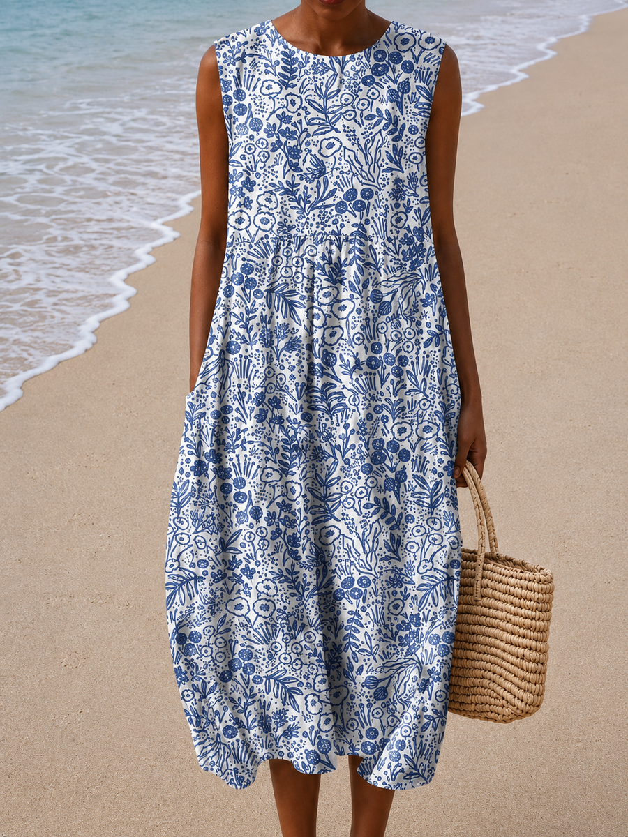 Frédérique | Robe Midi Sans Manches Coupe Décontractée