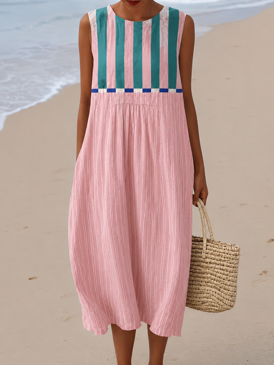 Maryse | Robe Midi à Rayures Pastel