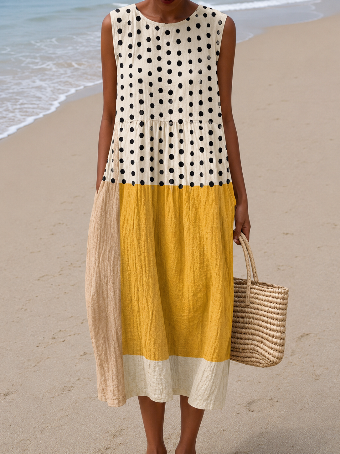 Manon | Robe Midi à Pois et Blocs de Couleur