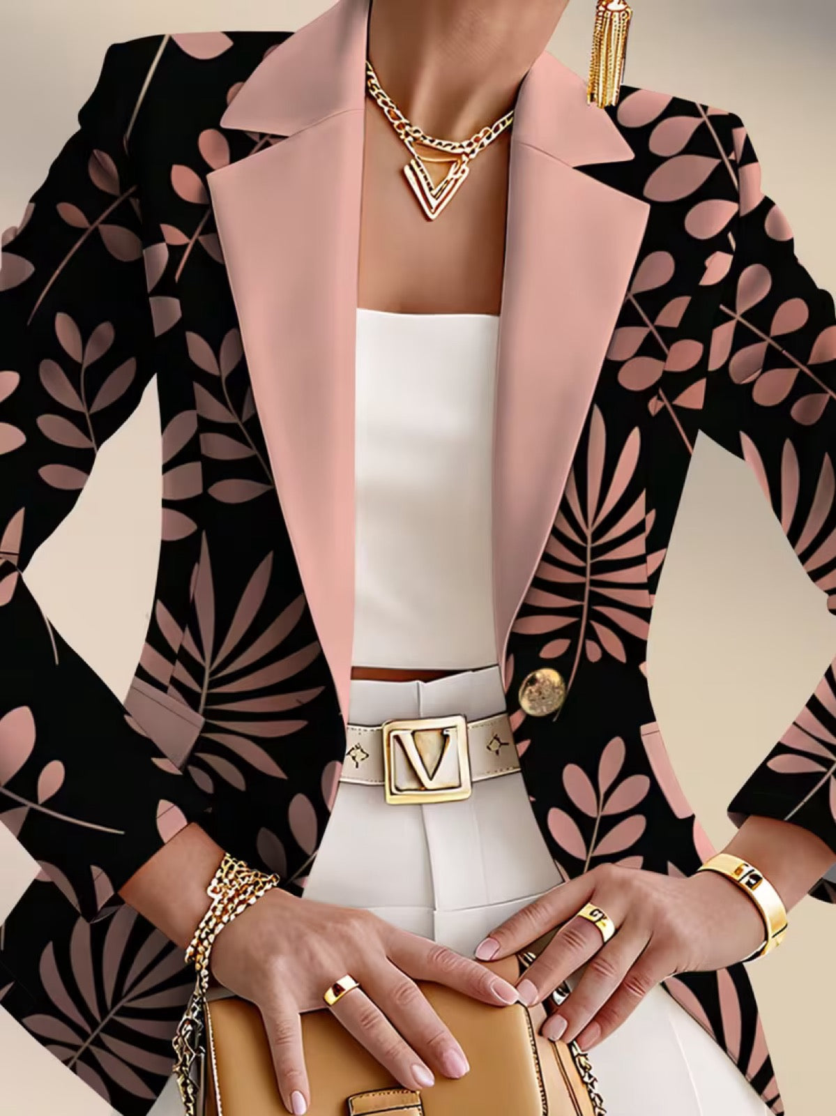 Odette | Veste Blazer Feuillage Rose